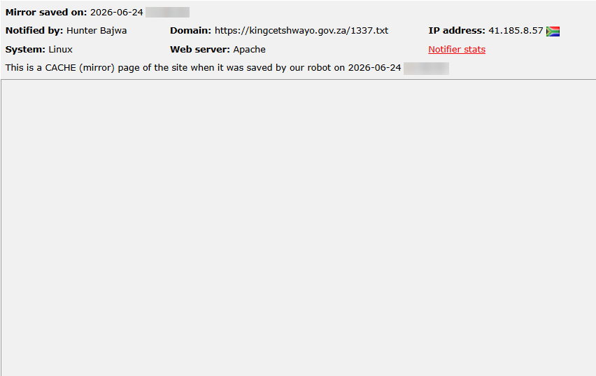 Hunter Bajwa targets the website of King Cetshwayo District Municipality-xLab 威胁情报