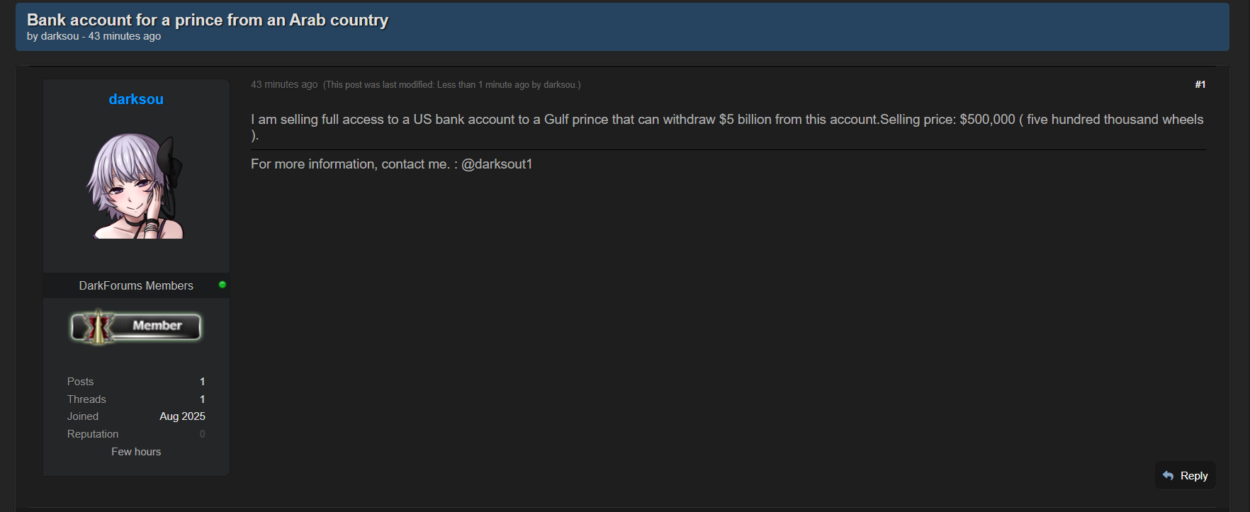 涉嫌出售未经授权访问身份不明的美国银行账户-xLab 威胁情报