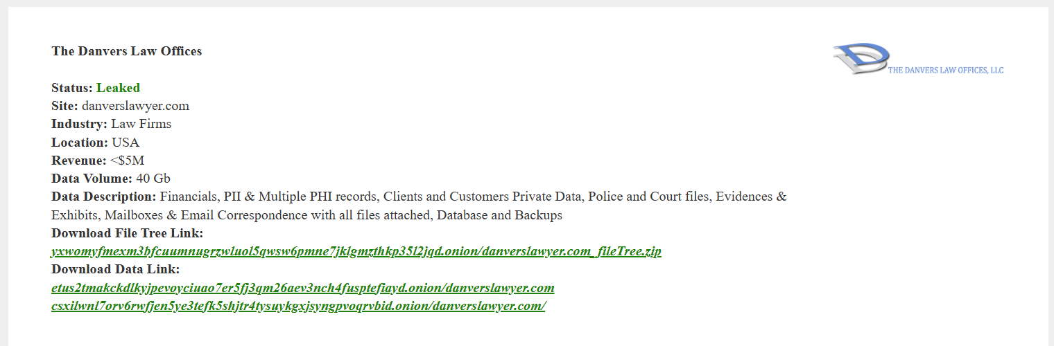 丹弗斯律师事务所成为PEAR勒索软件的受害者-xLab 威胁情报