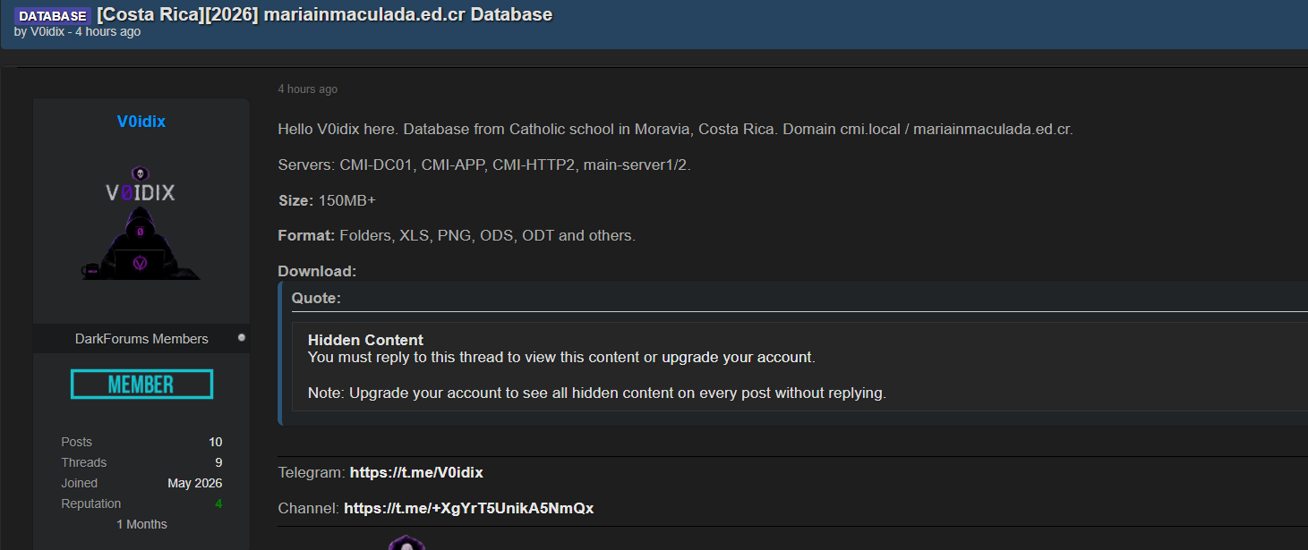 Alleged leak of of Maria Inmaculada school Database-xLab 威胁情报