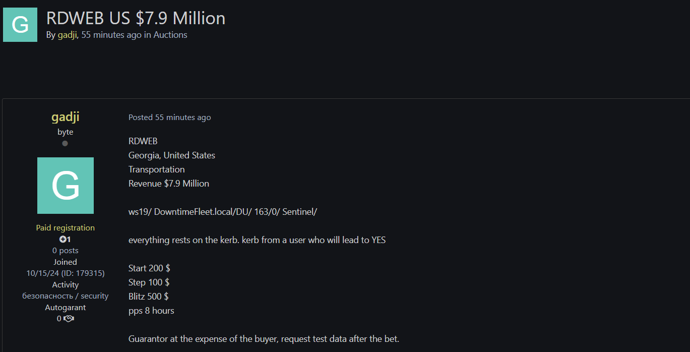 涉嫌向一个身份不明的美国组织出售RDWEB访问权限-xLab 威胁情报