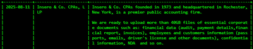 Insero&Co.CPAS、LLP成为Akira勒索软件的受害者-xLab 威胁情报