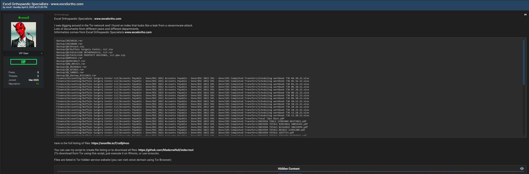 Excel骨科专家涉嫌数据泄露-xLab 威胁情报