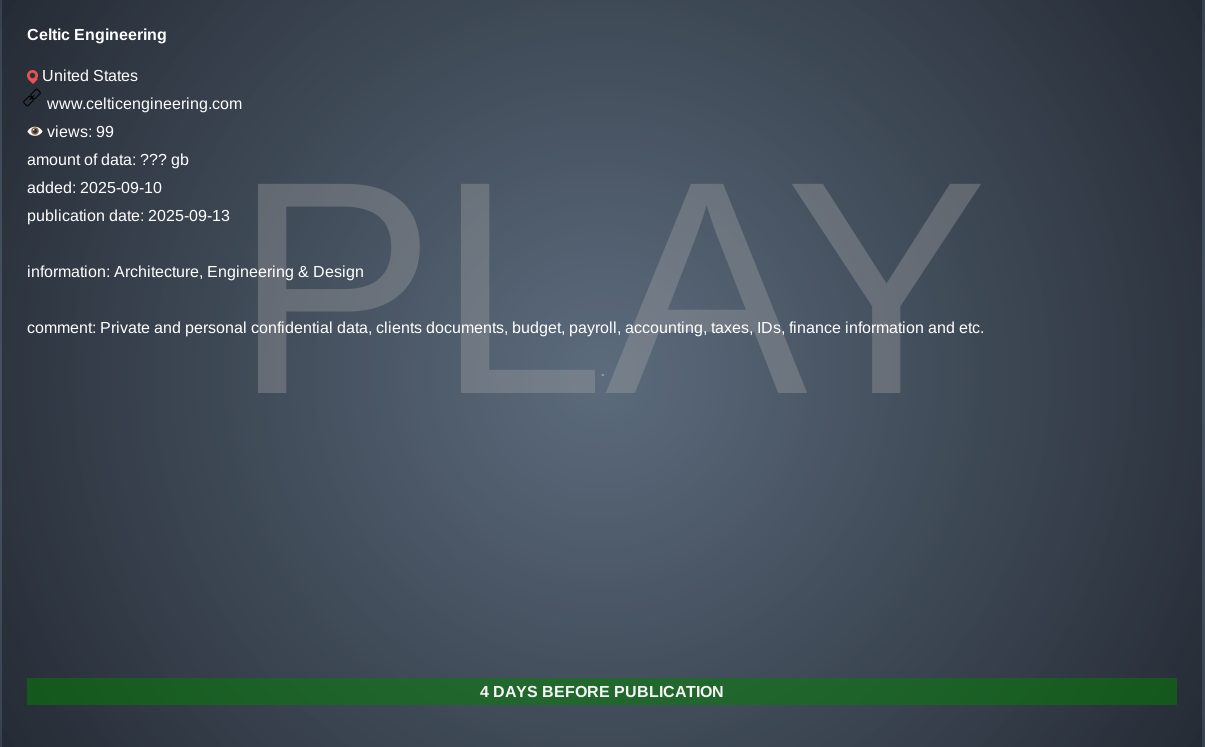 凯尔特工程公司成为PLAY勒索软件的受害者-xLab 威胁情报