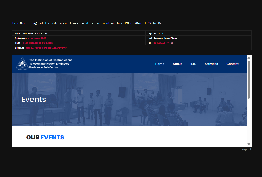 Team Hazardous Pakistan targets the website of IETE Kozhikode Sub Centre-xLab 威胁情报