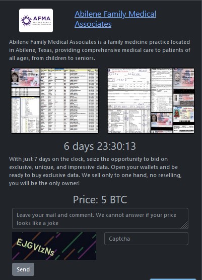 Abilene Family Medical Associates成为RHYSIDA勒索软件的受害者-xLab 威胁情报