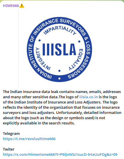 印度Insurance和损失理算师协会涉嫌数据泄露-xLab 威胁情报