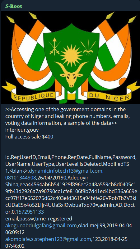 Alleged data leak of Niger's Ministry of the Interior-xLab 威胁情报