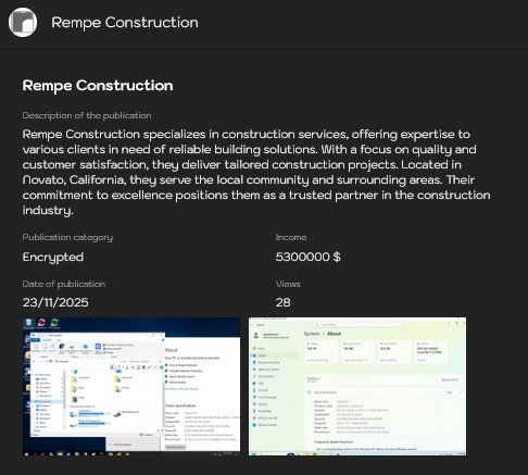 Rempe Construction成为Sinobi勒索软件的受害者-xLab 威胁情报