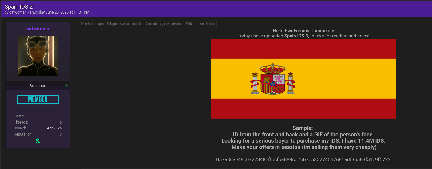 Alleged leak of identity records from Spain-xLab 威胁情报