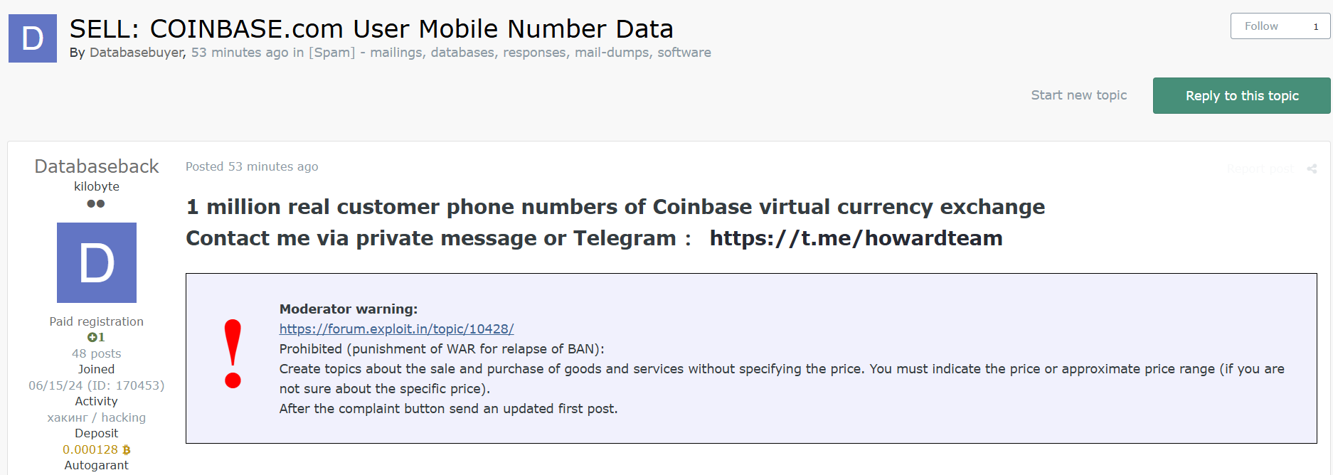 涉嫌出售Coinbase用户数据-xLab 威胁情报