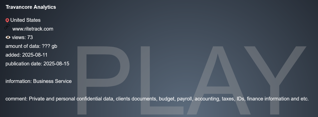 Travancore Analytics成为PLAY勒索软件的受害者-xLab 威胁情报