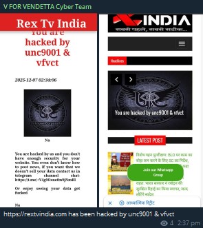 V FOR VENDETTA CYBER团队瞄准Rex TV India网站-xLab 威胁情报