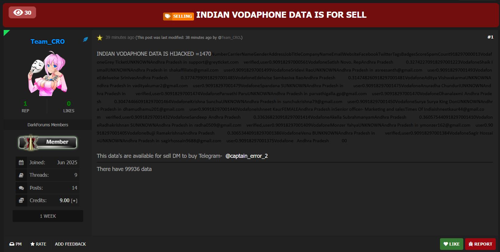 沃达丰涉嫌出售数据-xLab 威胁情报