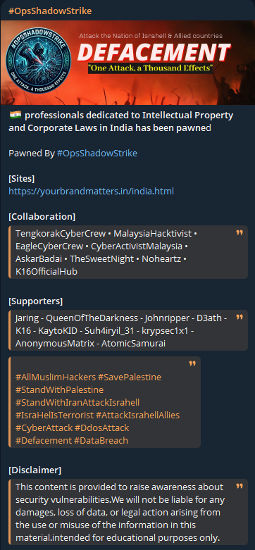 OpsShadowStrike targets the website of YourBrandMatters-xLab 威胁情报