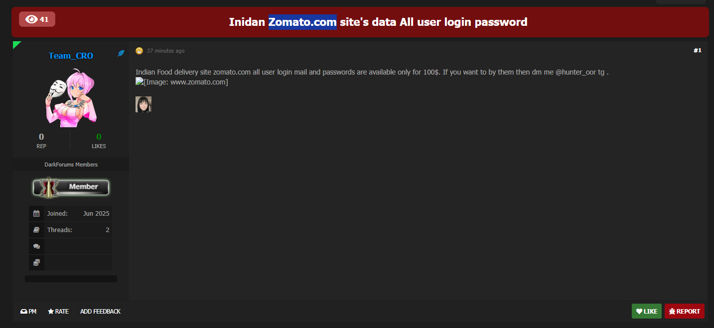 Zomato涉嫌数据外泄-xLab 威胁情报