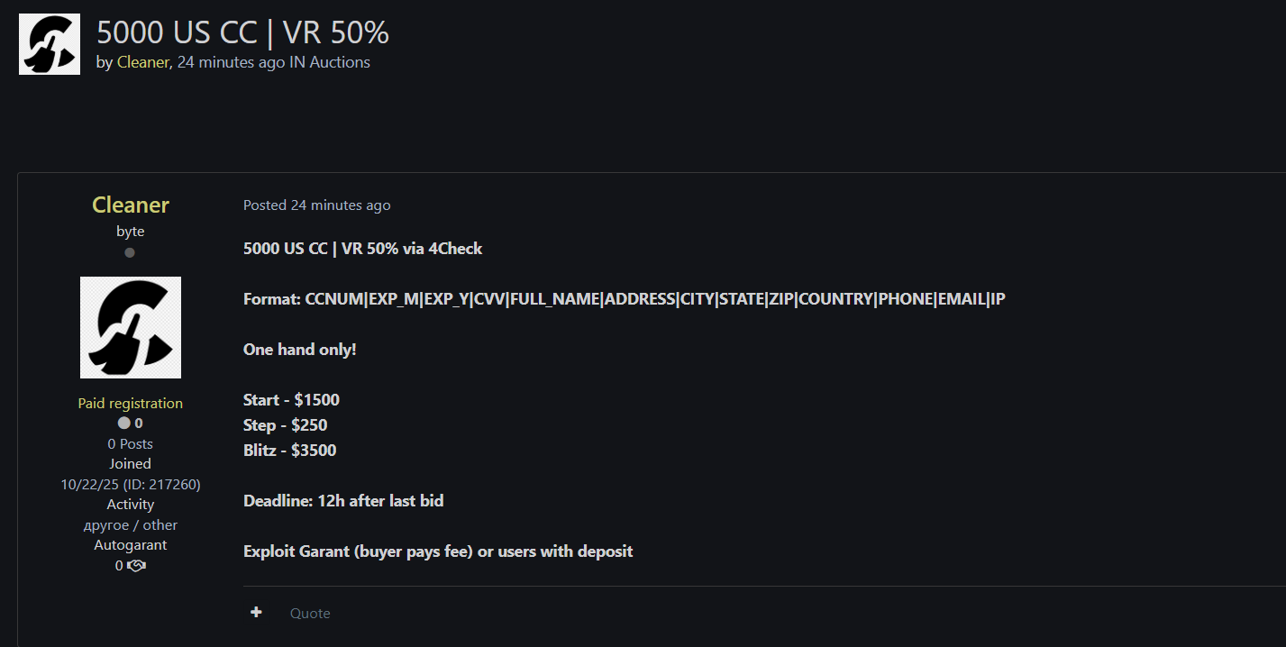 涉嫌出售5,000张美国信用卡记录-xLab 威胁情报