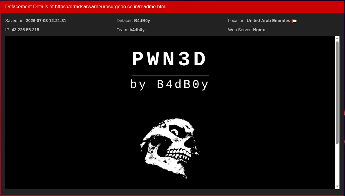 B4dB0y targets the website of Dr. Mohammad Sarwar-xLab 威胁情报
