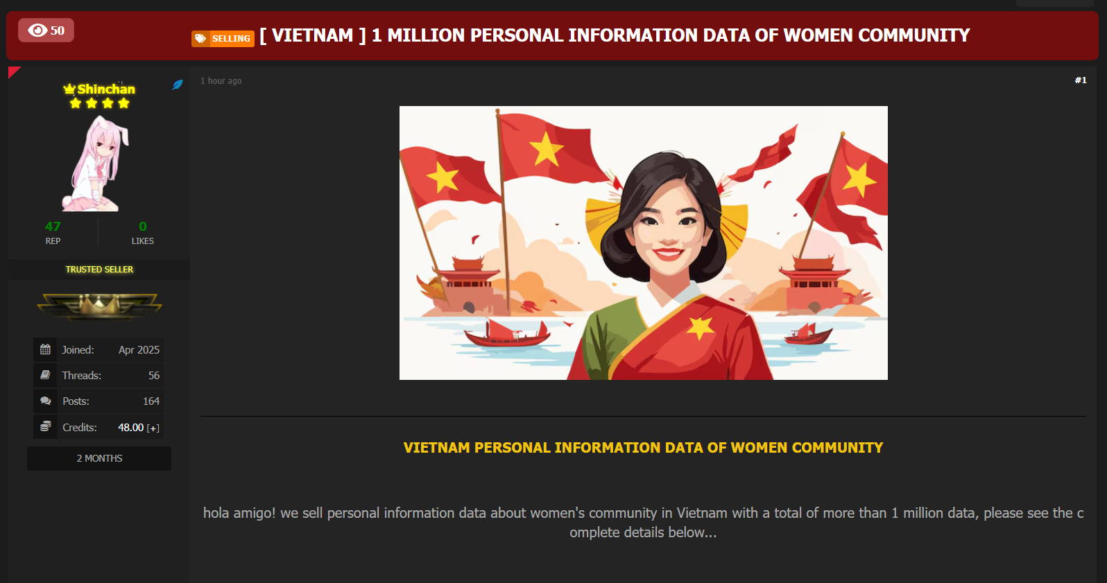 涉嫌出售越南妇女团体的个人资料-xLab 威胁情报