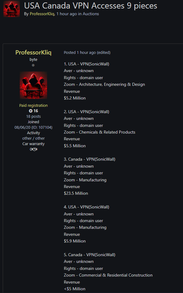 涉嫌向美国一家身份不明的制造公司出售未经授权的访问权限-xLab 威胁情报