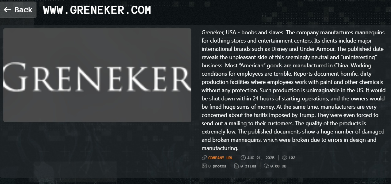 GRENEKER人体模型成为Qilin勒索软件的受害者-xLab 威胁情报