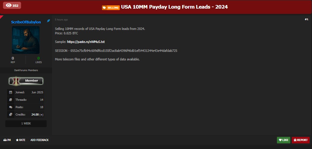 10百万美国发薪日贷款线索涉嫌数据泄露-2024年-xLab 威胁情报