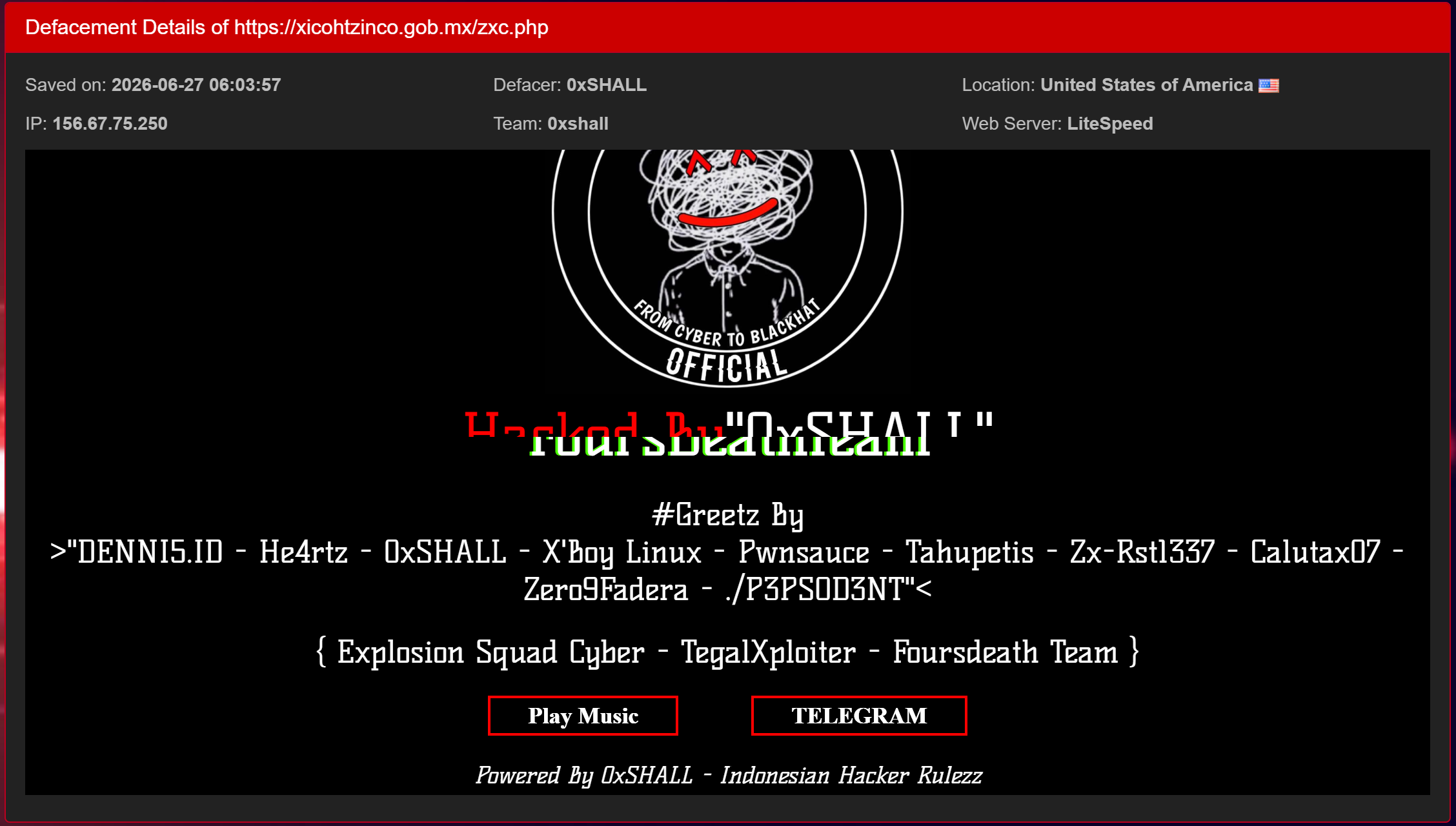 0xSHALL targets the website of Xicohtzinco City Council-xLab 威胁情报