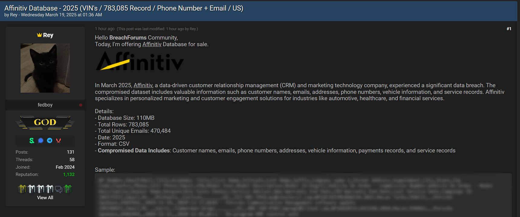 涉嫌出售Affinitiv数据-xLab 威胁情报
