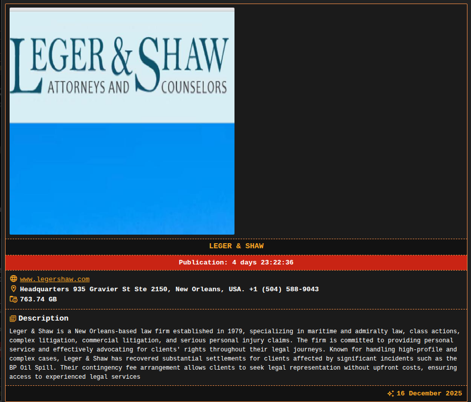 Leger&Shaw将victim归咎于DragonForce勒索软件-xLab 威胁情报