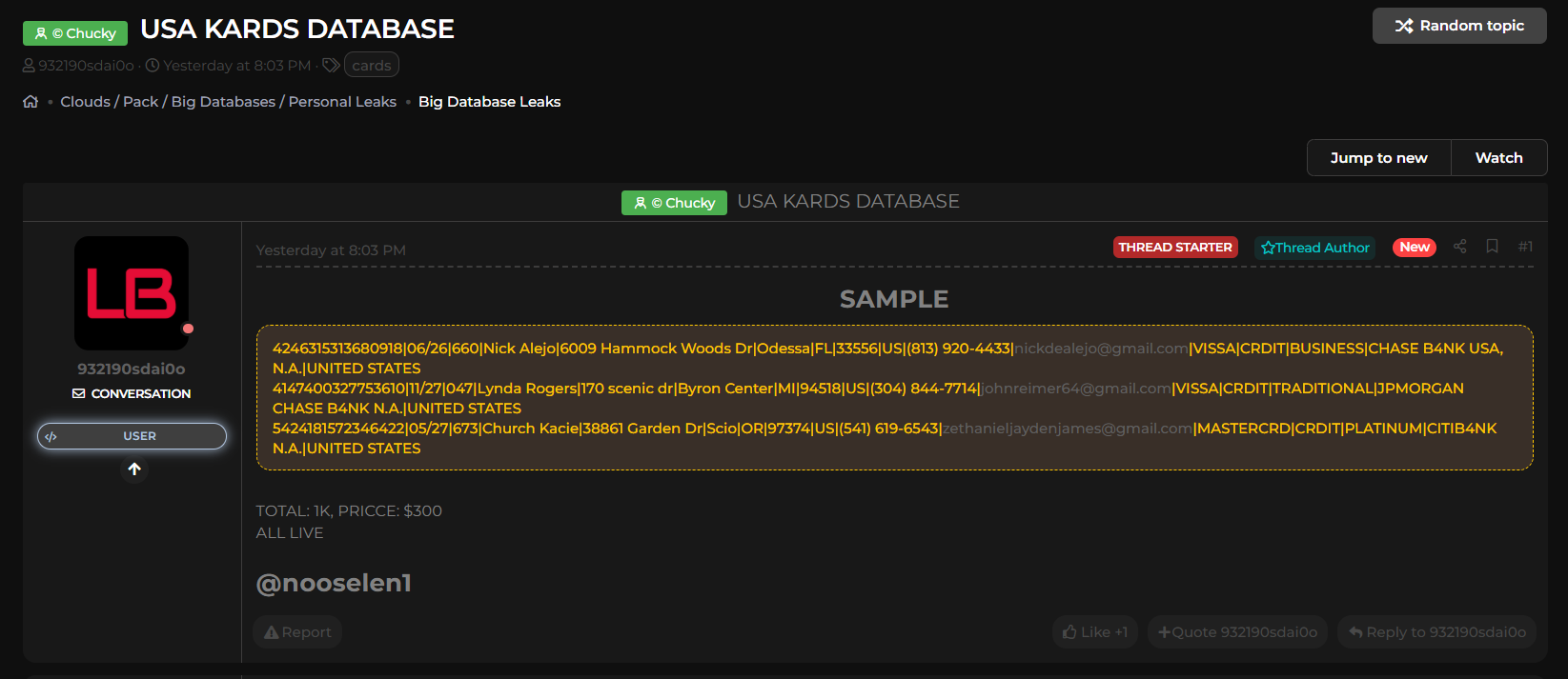 美国信用卡数据库涉嫌数据泄露-xLab 威胁情报