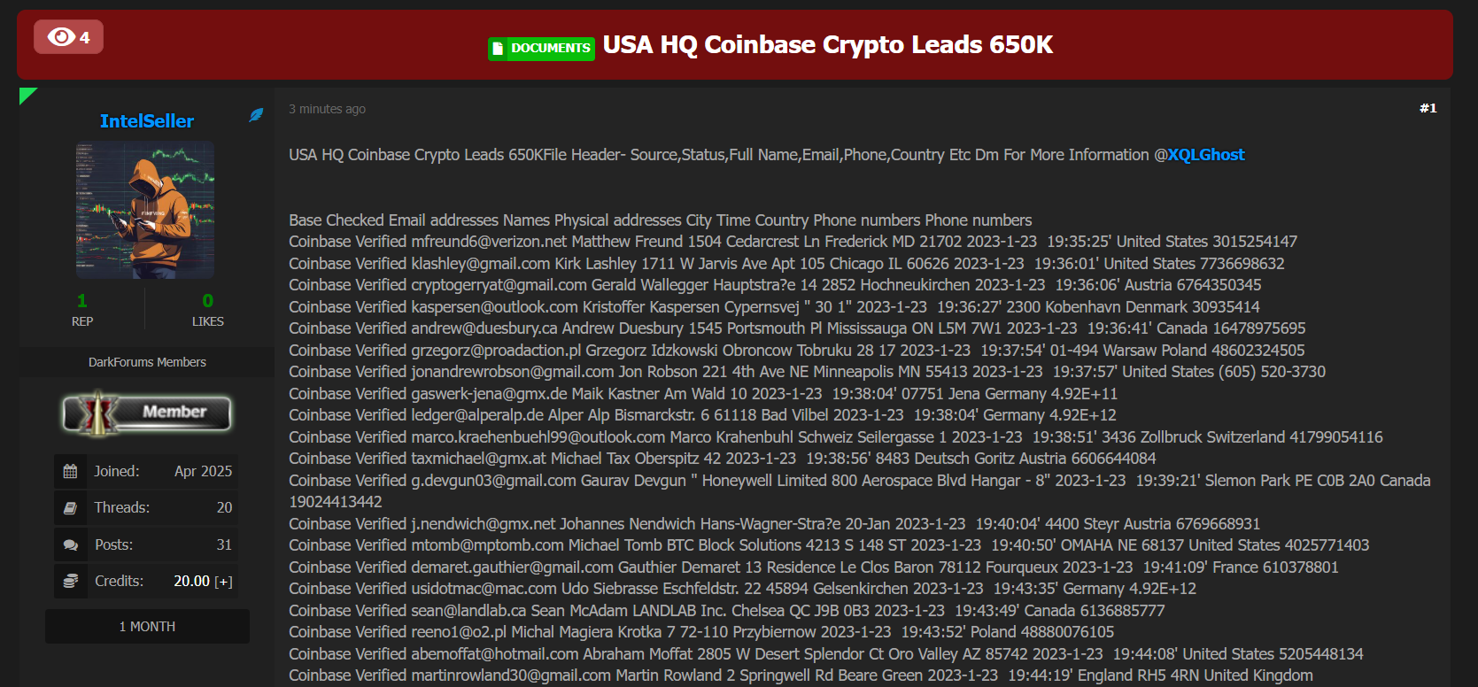 涉嫌出售Coinbase加密线索数据库-xLab 威胁情报