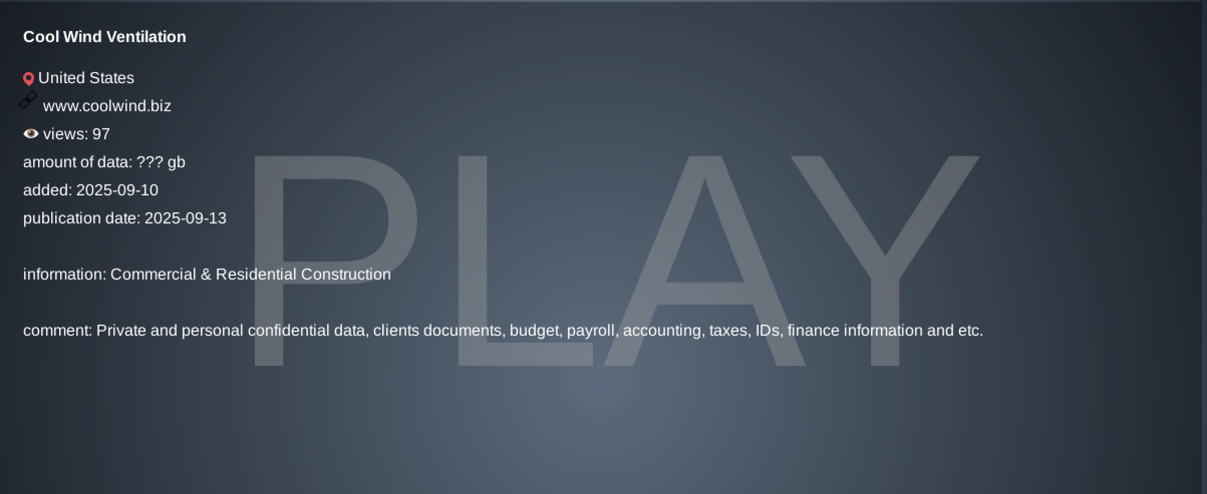 凉风通风成为PLAY勒索软件的受害者-xLab 威胁情报