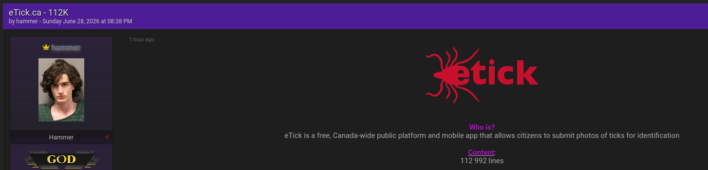 Alleged data breach of eTick-xLab 威胁情报