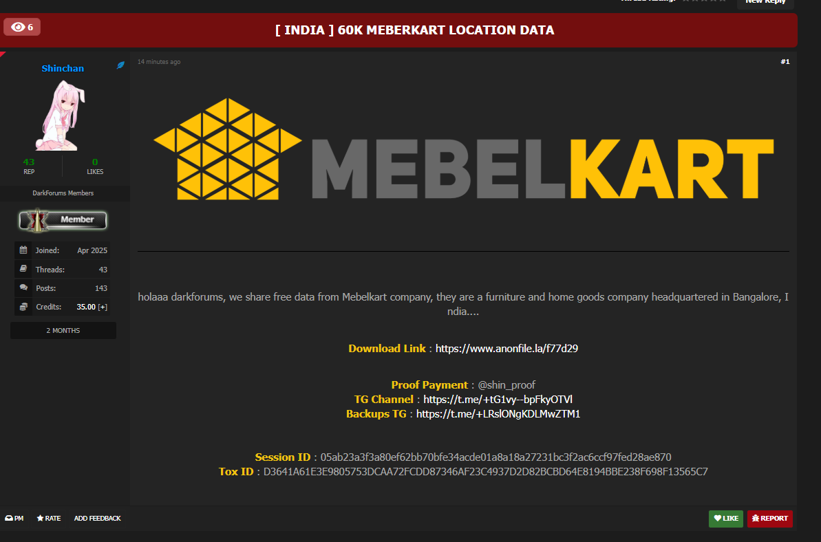 Mebelkart涉嫌数据外泄-xLab 威胁情报