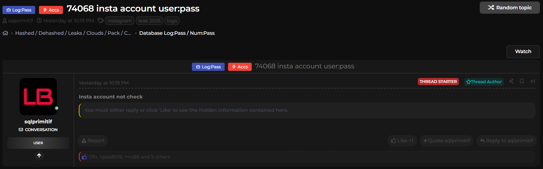 据称74,068个Instagram帐户凭据被泄露-xLab 威胁情报