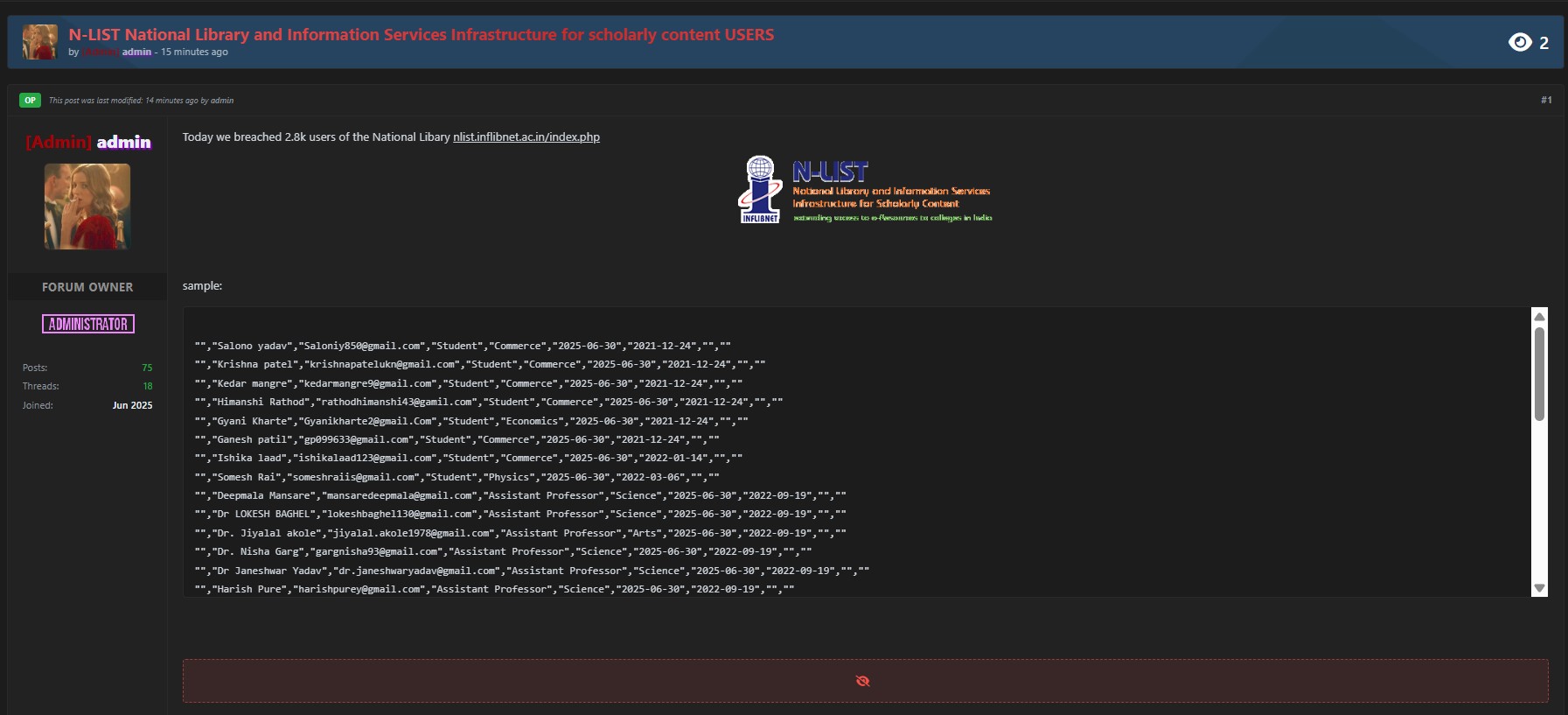 INFLIBNET中心涉嫌数据外泄-xLab 威胁情报