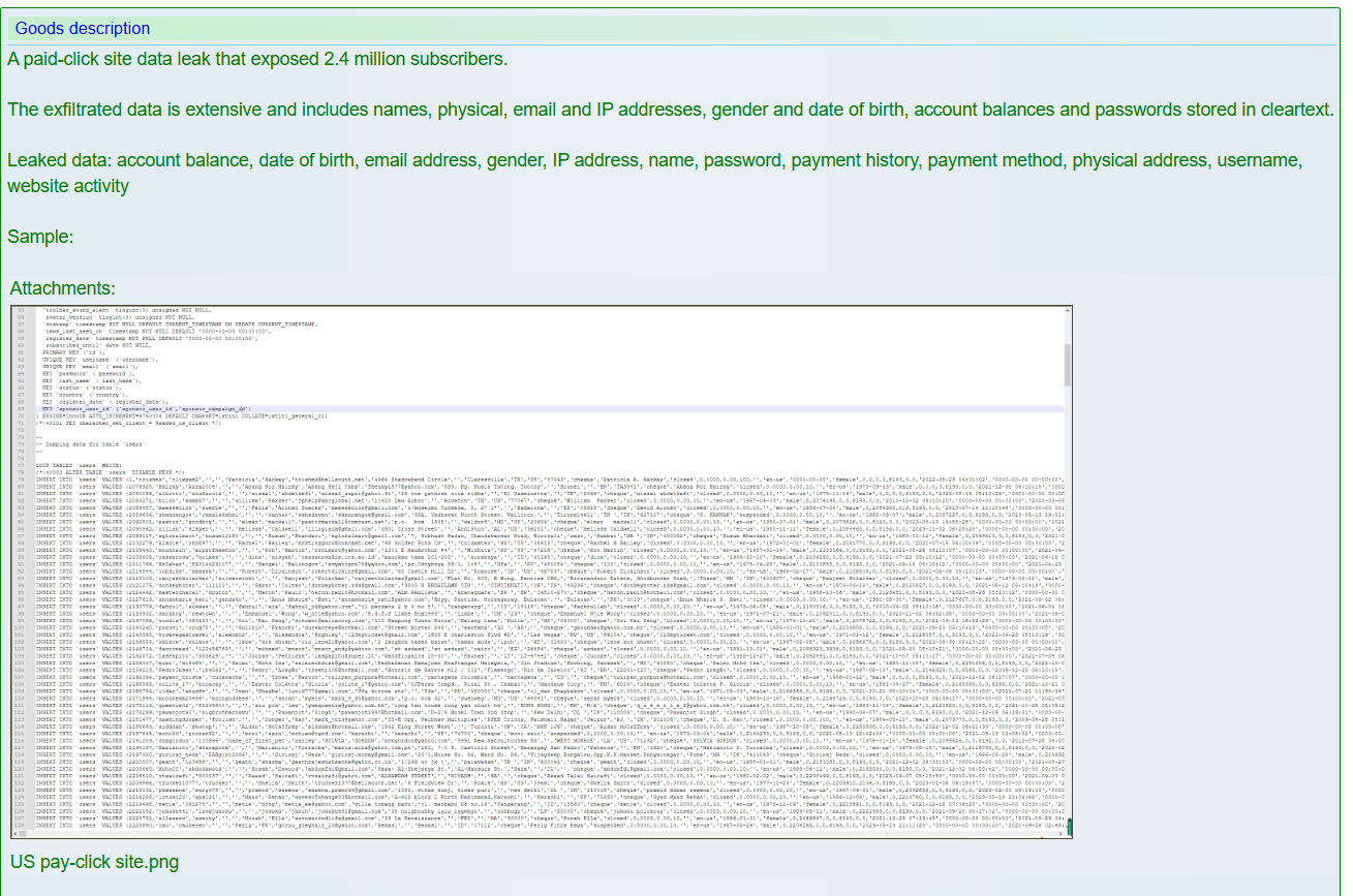 涉嫌出售来自身份不明的美国点击付费网站的订户数据-xLab 威胁情报