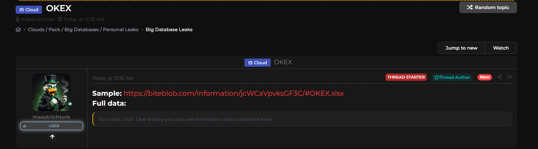 涉嫌出售OKX加密货币平台数据-xLab 威胁情报