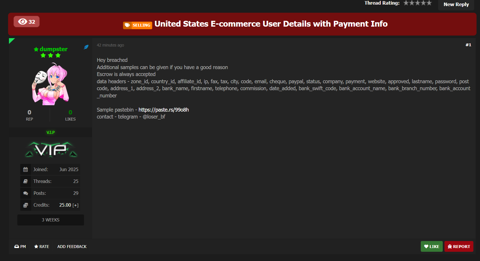 涉嫌数据泄露包含支付信息的美国电子商务记录-xLab 威胁情报