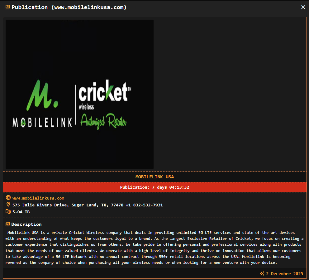 Mobilelink成为DragonForce勒索软件的受害者-xLab 威胁情报