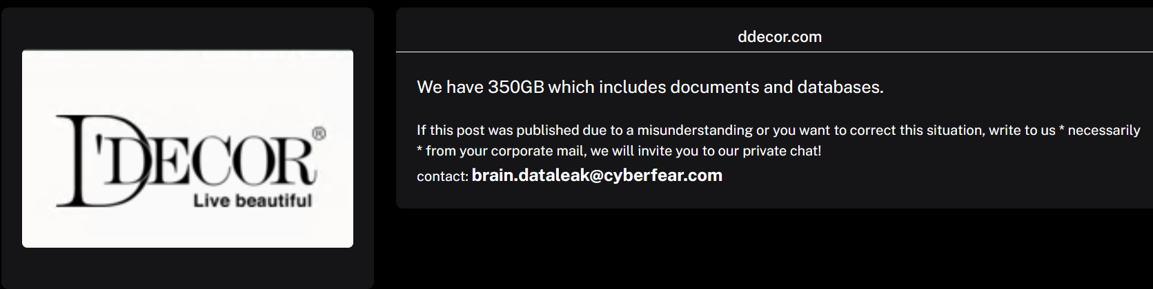 D’Decor Exports成为Brain Cipher勒索软件的受害者-xLab 威胁情报