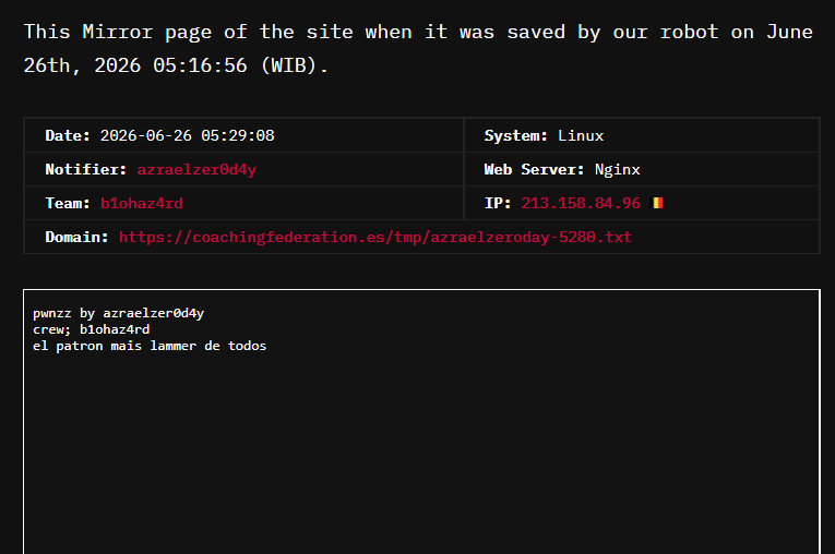 azraelzer0d4y targets the website of ICF España-xLab 威胁情报
