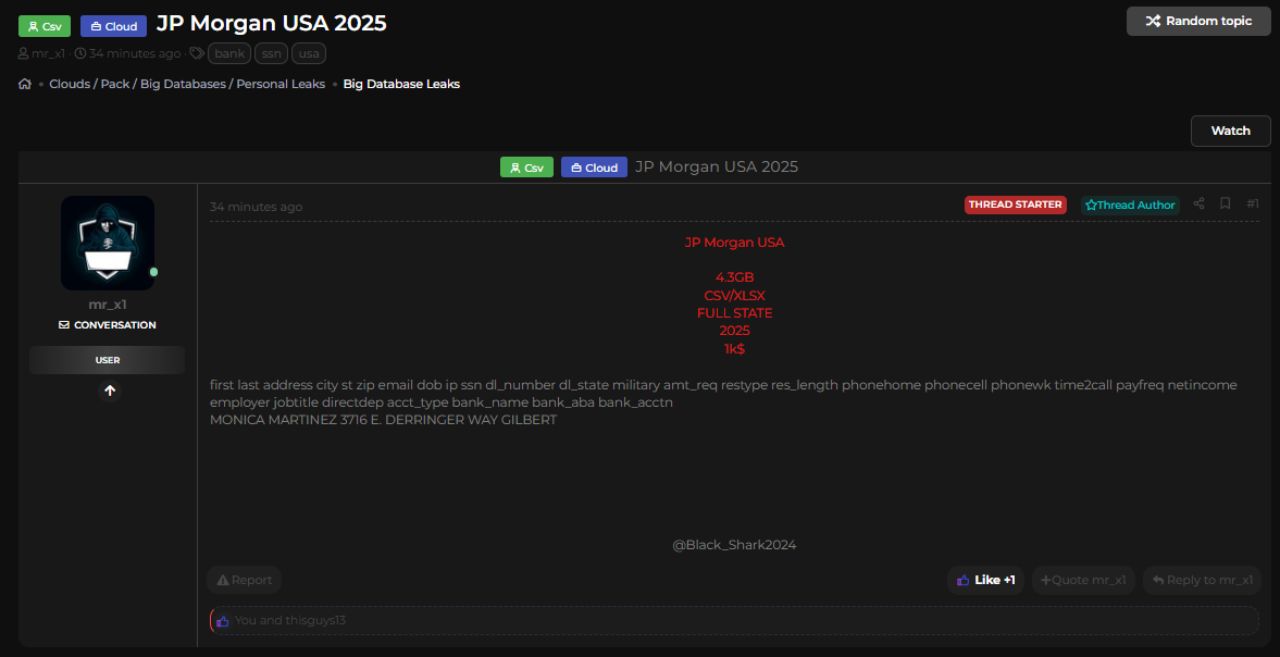 涉嫌出售JP Morgan数据-xLab 威胁情报