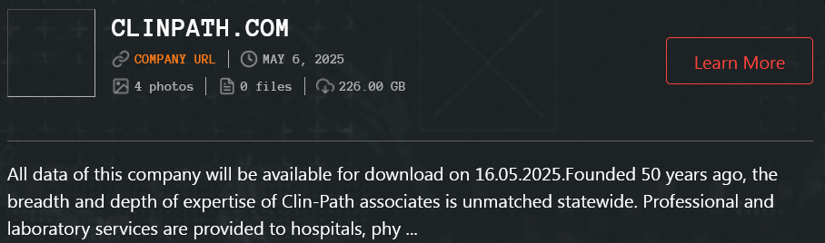 Clin-Path Diagnostics，L.L.C成为Qilin勒索软件的受害者-xLab 威胁情报