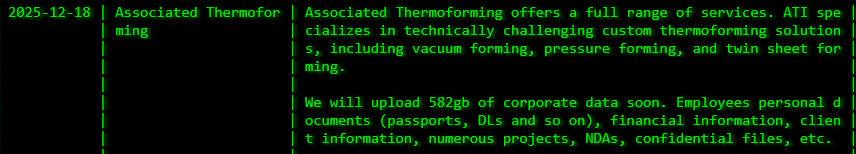 Associated Thermoforming、Inc.将victim降至akira勒索软件-xLab 威胁情报