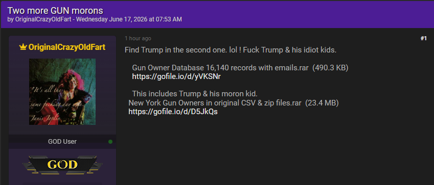 Alleged leak of New York gun owner records-xLab 威胁情报
