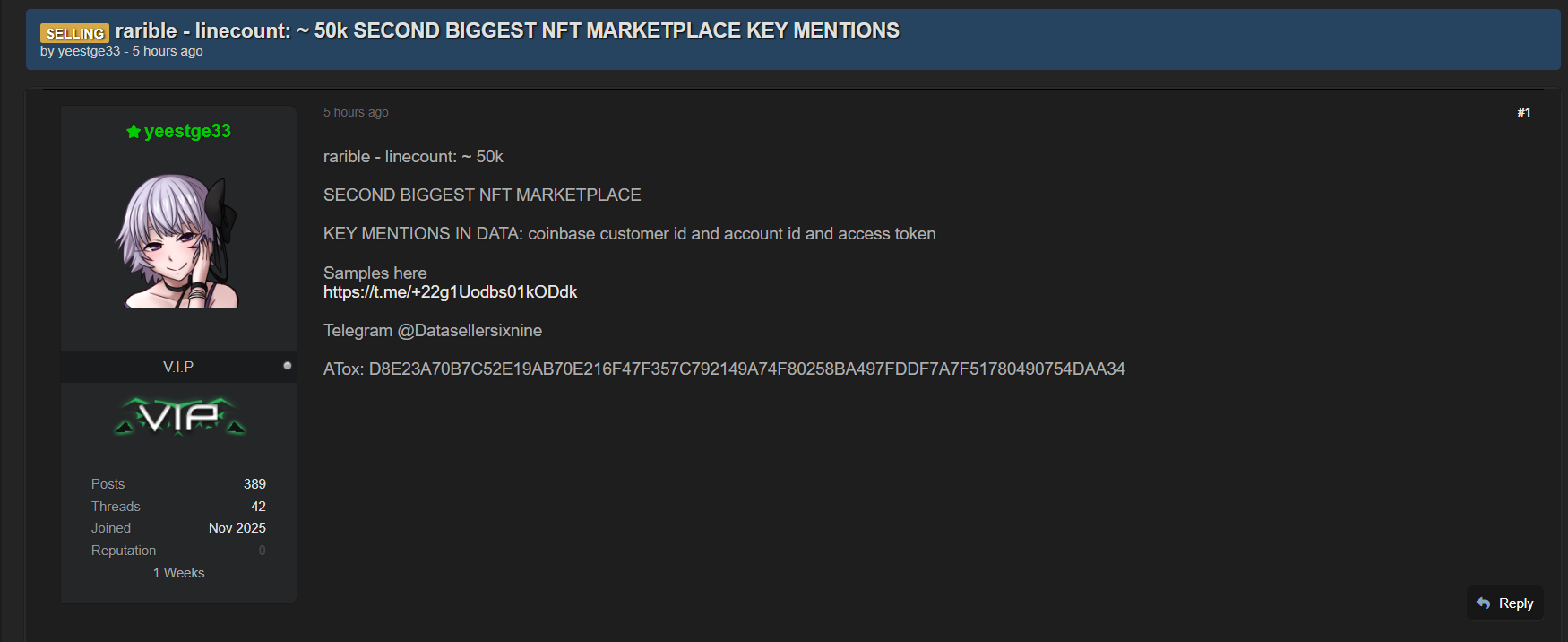 Rarible Inc.涉嫌数据外泄-xLab 威胁情报