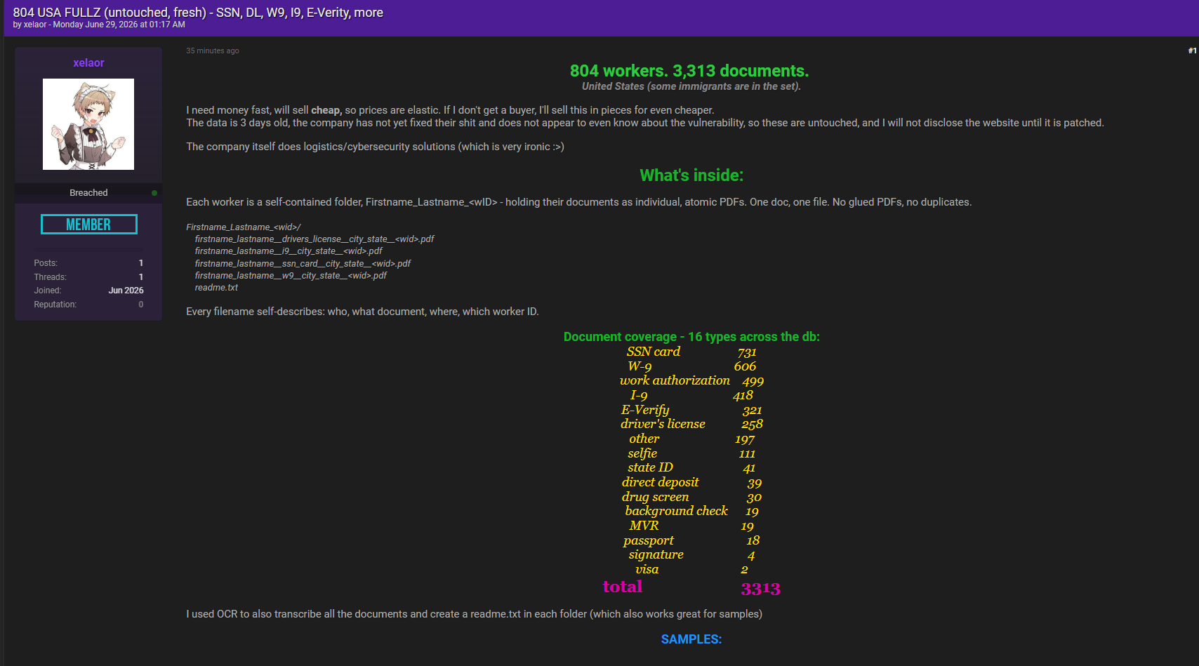 Alleged Leak of U.S Fullz Database-xLab 威胁情报