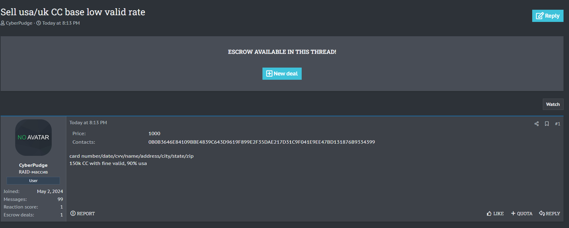 涉嫌出售信用卡资料库-xLab 威胁情报