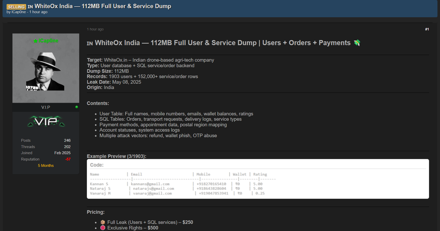 WhiteOx Private Limited涉嫌出售数据-xLab 威胁情报